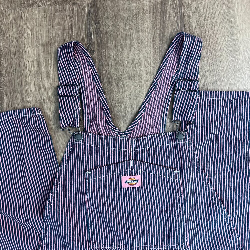NEW Dickies Pink and Blue Hickory Stripe Bib Overalls - Picture 5 of 15